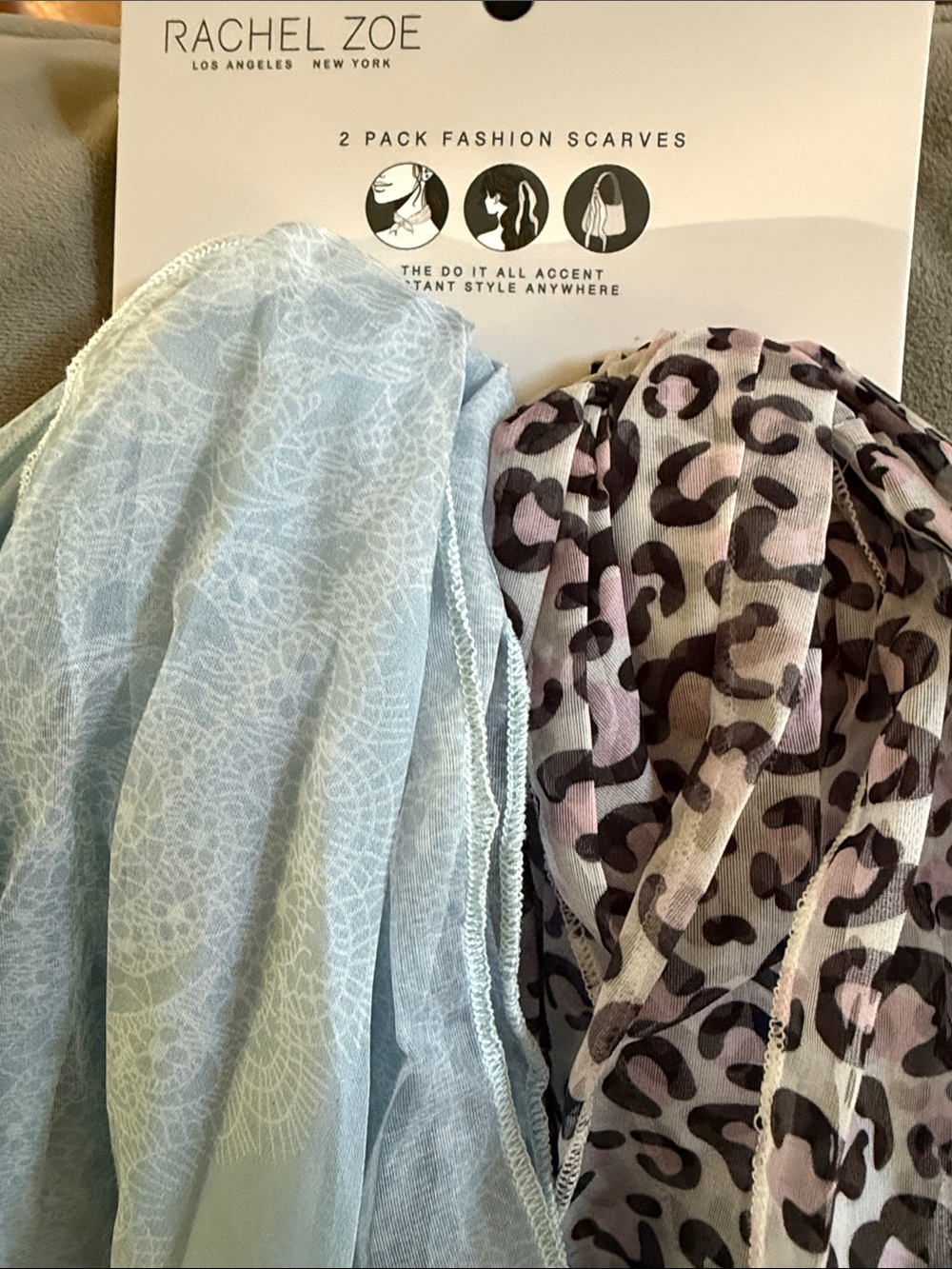 NWT Rachel Zoe 2-Pack Light & Airy Versatile Print Fashion Scarves